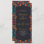 Mexicaanse Zwarte Bloemen Traditionele Folk Art br Programmakaart (Voorkant / Achterkant)