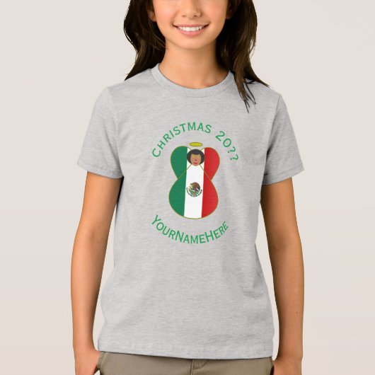 Mexican Angel Christmas Flag Personalized Boy's Tri-Blend Shirt (Voorkant)