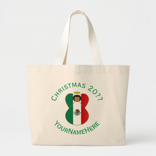 Mexican Angel Christmas Flag Personalized Grote Tote Bag (Voorkant)
