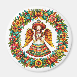 Mexican Angel Girl bloemen krans illustratie Magneet