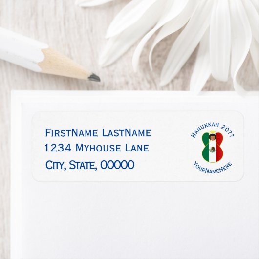 Mexican Angel Hanukkah Flag Personalized Etiket (Insitu)