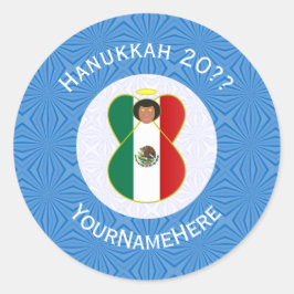 Mexican Angel Hanukkah Flag Personalized Round Ronde Sticker