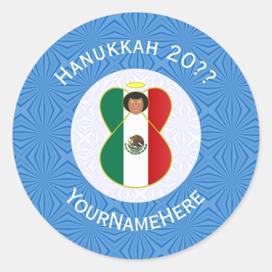 Mexican Angel Hanukkah Flag Personalized Round Ronde Sticker (Voorkant)