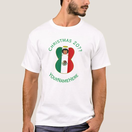 Mexican Angel Kerstvlag Gepersonaliseerde Mannen T-shirt (Voorkant)