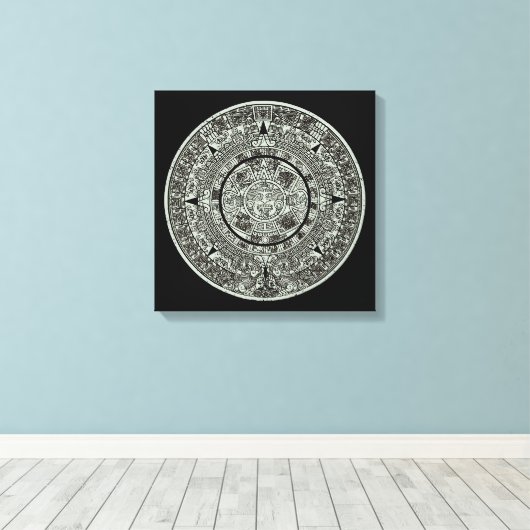 Mexican Aztec Sun Stone Mayan Calendar 1 Canvas Afdruk (Insitu (Houten vloer))