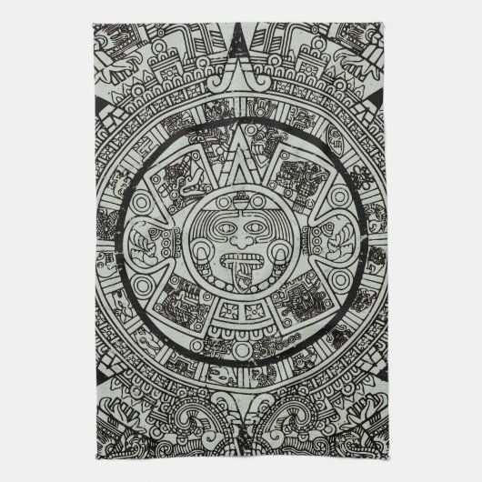 Mexican Aztec Sun Stone Mayan Calendar 1 Theedoek (Verticaal)