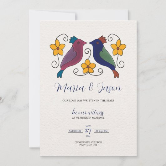 Mexican Birds Floral Magenta Navy Blue Wedding Kaart (Voorkant)