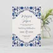 Mexican Blue Floral Aesthetic Botanical Wedding Kaart (Staand voorkant)