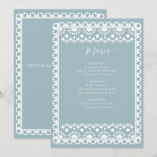 Mexican Blue Papel Picado Boho Vrijgezellenfeest Menu (Voorkant / Achterkant)