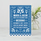 Mexican Blue Papel Picado Fiesta Folk Art Wedding Kaart (Staand voorkant)