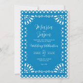 Mexican Blue Papel Picado Traditional Boda Wedding Kaart (Voorkant)