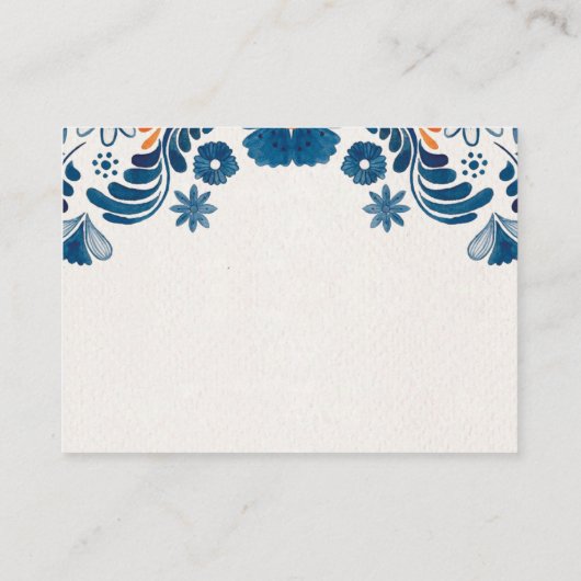 Mexican Blue Sinaasappel Floral Elegant Fiesta Wed Informatiekaartje (Achterkant)