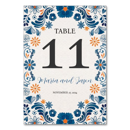 Mexican Blue Sinaasappel Floral Elegant Fiesta Wed Kaart (Voorkant)