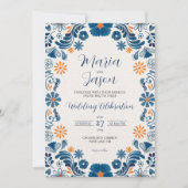 Mexican Blue Sinaasappel Floral Elegant Fiesta Wed Kaart (Voorkant)