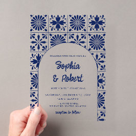 Mexican Blue Talavera Tegels Wedding Acryl Uitnodigingen