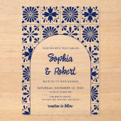 Mexican Blue Talavera Tegels Wedding Acryl Uitnodigingen (Voorkant)