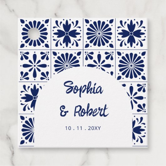 Mexican Blue Talavera Tegels Wedding Bedankjes Labels (Voorkant)