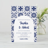 Mexican Blue Talavera Tegels Wedding Kaart (Staand voorkant)