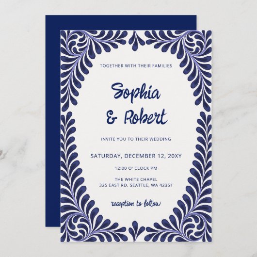 Mexican Blue Talavera Tegels Wedding Kaart (Voorkant / Achterkant)