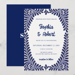 Mexican Blue Talavera Tegels Wedding Kaart