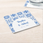 Mexican Blue Talavera Tegels Wedding Kartonnen Onderzetters (Schuin)