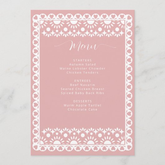 Mexican Blush Papel Picado Boho Vrijgezellenfeest Menu (Voorkant)