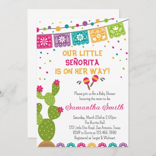 Mexican Boho Fiesta Baby shower Uitnodiging (Voorkant / Achterkant)