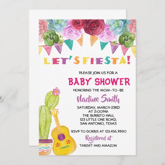 Mexican Boho Fiesta Baby shower Uitnodiging (Voorkant / Achterkant)
