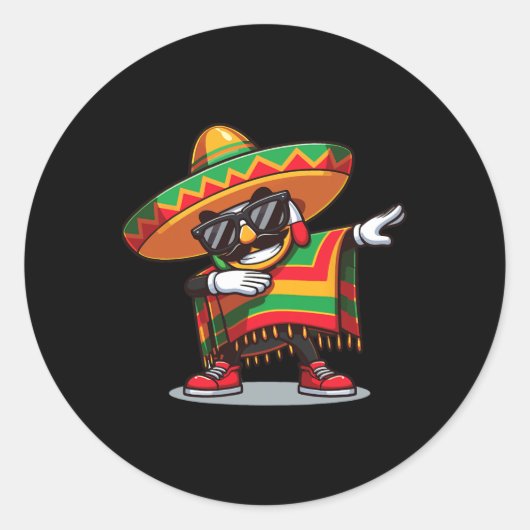 Mexican Boy Dabbing Poncho Cinco De Mayo 2024 Ronde Sticker (Voorkant)