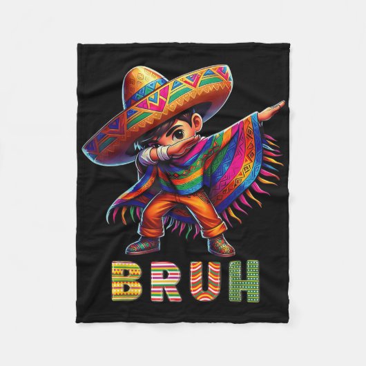Mexican Boy Dabbing Poncho Cinco de Mayo Funny Bru Fleece Deken (Voorkant)