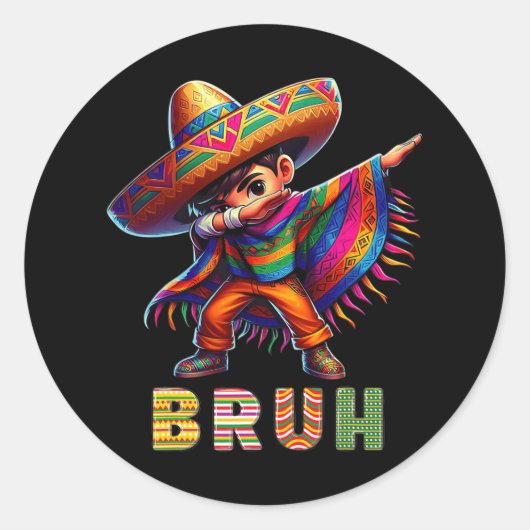 Mexican Boy Dabbing Poncho Cinco de Mayo Funny Bru Ronde Sticker (Voorkant)