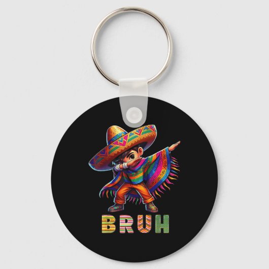Mexican Boy Dabbing Poncho Cinco de Mayo Funny Bru Sleutelhanger (Voorkant)