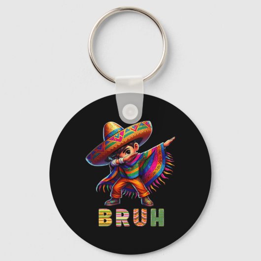 Mexican Boy Dabbing Poncho Cinco de Mayo Funny Bru Sleutelhanger (Voorkant)
