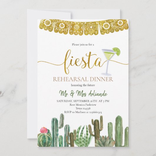Mexican Cactus Rehearsal Dinner Fiesta Kaart (Voorkant)