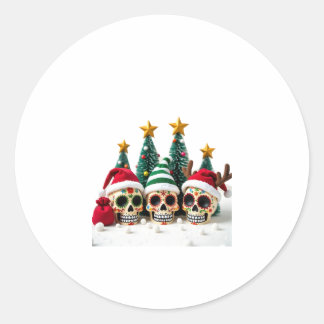 Mexican Calavera Santa Flower Sugar Skull Christma Ronde Sticker