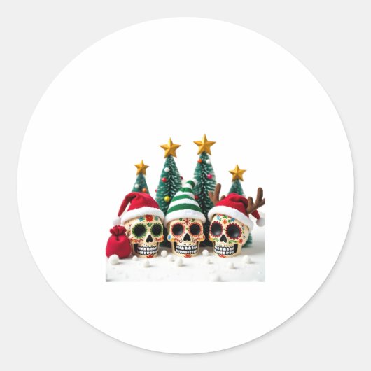 Mexican Calavera Santa Flower Sugar Skull Christma Ronde Sticker (Voorkant)
