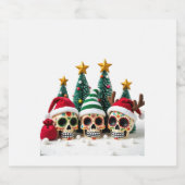 Mexican Calavera Santa Flower Sugar Skull Christma Sparkling Wijnetiket (Enkel label)