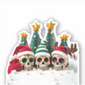 Mexican Calavera Santa Flower Sugar Skull Christma Sticker (Voorkant)