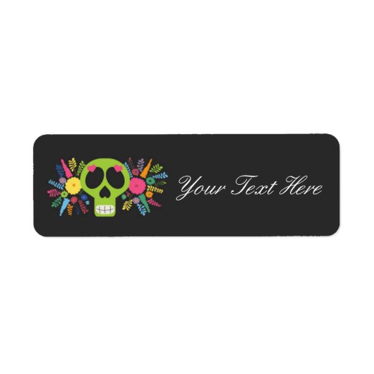 Mexican Calavera Sugar Skull Floral Edgy Boutique Etiket (Voorkant)