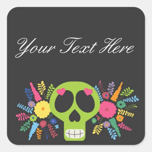 Mexican Calavera Sugar Skull Floral Edgy Boutique Vierkante Sticker (Voorkant)