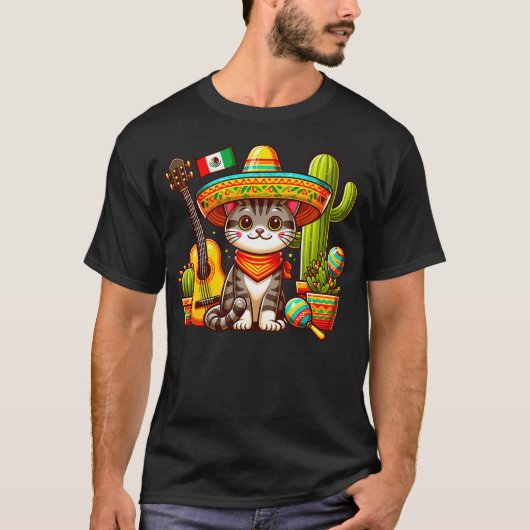 Mexican Cat Day of dead cute kitty Let's Fiesta Vi T-shirt (Voorkant)