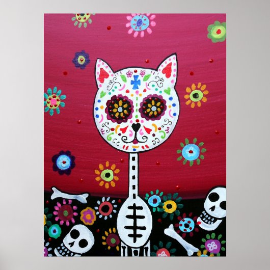 MEXICAN CAT DIA DE LOS MUERTOS PAINTING POSTER (Voorkant)