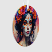 Mexican Catrina watercolor Ornament (voorkant)