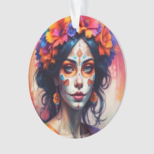 Mexican Catrina watercolor Ornament (voorkant)