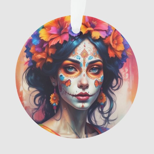 Mexican Catrina watercolor Ornament (voorkant)