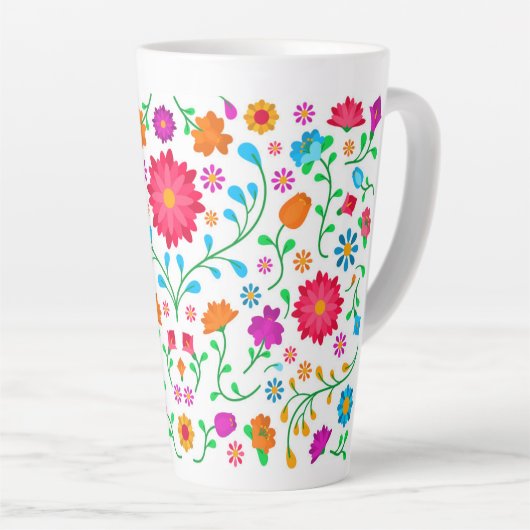 Mexican cheerful colourful folk art pattern latte mok (Rechterhoek)