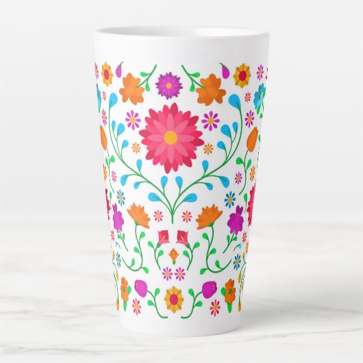 Mexican cheerful colourful folk art pattern  latte mok (Voorkant)