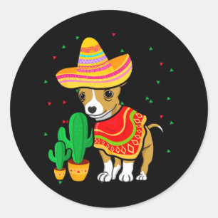 Mexican Chihuahua Dog Sombrero Cinco de Mayo Fiest Ronde Sticker