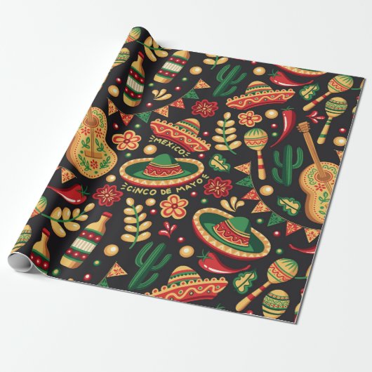 Mexican Cinco De Mayo Pattern  Cadeaupapier (Uitgerold)