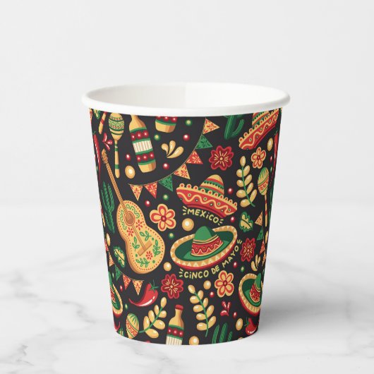 Mexican Cinco De Mayo Pattern  Papieren Bekers (Links)